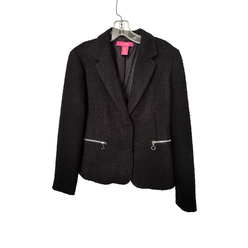 Catherine Malandrino Black Boucle Blazer Jacket Women’s Size 8‎ Wool Blend Zip